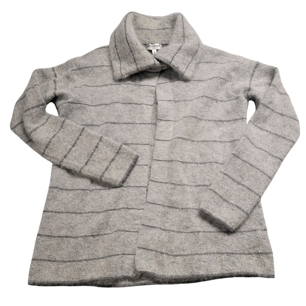 Giorgio Armani Le Collezioni Grey Mohair‎ Wool Striped Cardigan SweaterItaly 4